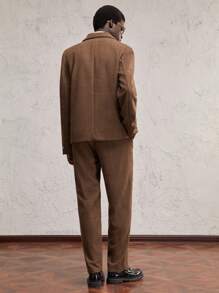 AKNOTIC Formal 2pcs Men Woven Short Collar Long Sleeve Casual Suit Set, Suitable For Daily Office Wear - Khaki - View 7