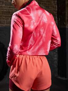 Easithlete Women's Tie-Dye Printed Zipper Stand Collar Long Sleeve Casual Sports Sweatshirt - Pink - View 2