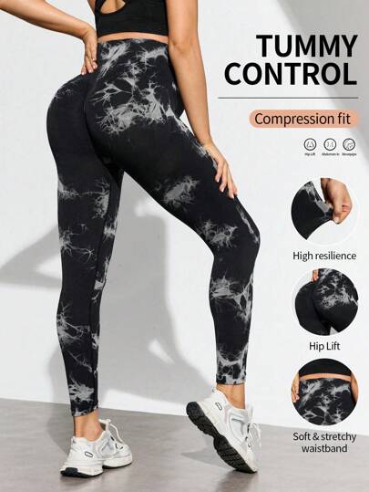 SHEIN Maternity High Waist Tie-Dye Elastic Tummy Control Sports Leggings