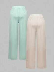 Chiquease Women 2pcs/Set Textured Long Loose Wide Leg Pants, Casual Solid Color Fall Cloth For Women - Multicolor - View 2