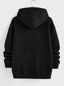 Manfinity VCAY 2 piezas Conjunto de sudadera con capucha casual de ajuste ceñido con jacquard de punto para hombre, apto para otoño - Negro - Ver 5