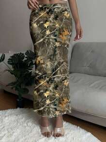 1 件女式全印花紧身针织长裙，春/秋 - 白色 - 查看 4