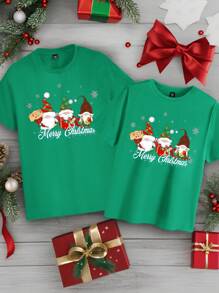 Manfinity Homme Áo thun cặp đôi in hình ông già Noel Giáng sinh thời trang thường ngày cho nam, Áo thun cổ tròn màu xanh lá cây ôm vừa vặn, Thích hợp làm quà tặng - màu xanh lá - Xem 1