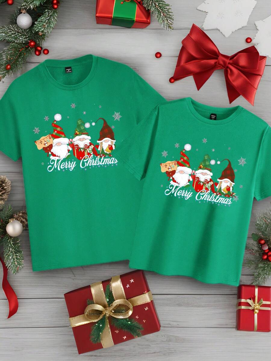 Manfinity Homme Áo thun cặp đôi in hình ông già Noel Giáng sinh thời trang thường ngày cho nam, Áo thun cổ tròn màu xanh lá cây ôm vừa vặn, Thích hợp làm quà tặng - màu xanh lá - Xem 1