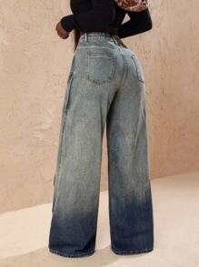 Slaydiva Women's Fashionable Ombre Wash Wide Leg Cargo Jeans