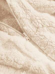 SHEIN Girlism Kurtka polarowa dla nastolatek z prostym kołnierzem i nadrukiem serca, rozpinana, dwustronna