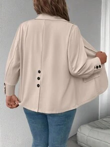 SHEIN Unity 大码女式纯色简约长袖西装外套，日常穿着