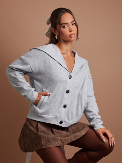 COSMINA Chaqueta casual regular de cuello azul marino sólido para mujer, otoño