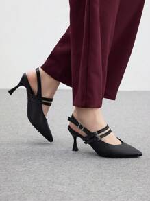 CUCCOO BIZCHIC Giày cao gót thời trang nữ, nhiều quai, hở lưng, giày cao gót, phù thủy Halloween tiệc Halloween mùa thu - màu đen - Xem 5