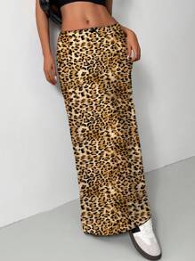 INAWLY Váy họa tiết da báo cạp thấp thời trang đa năng mùa thu dành cho nữ - Màu vàng - Xem 4