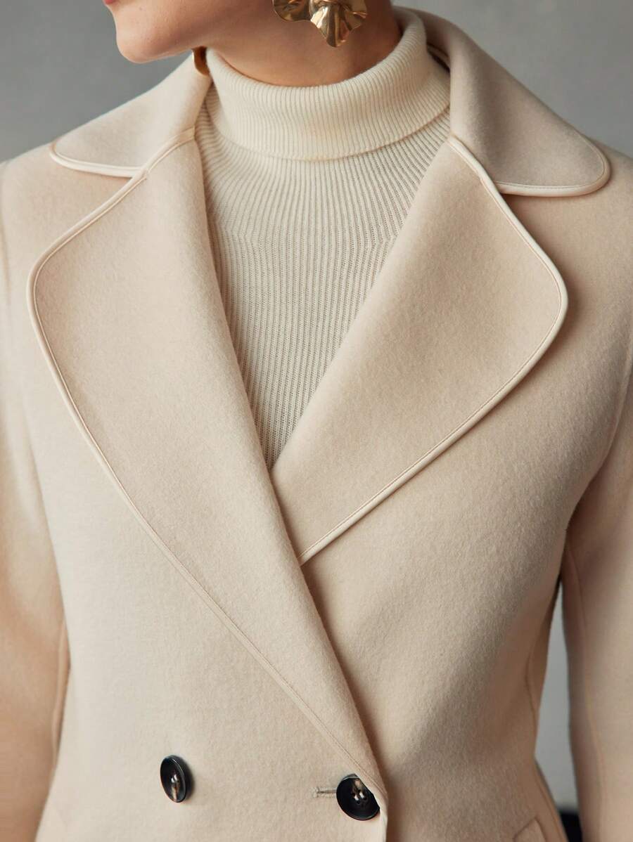 MOTF PREMIUM WOOL SOLID LAPEL COLLAR PEA OVERCOAT - Apricot - View 2