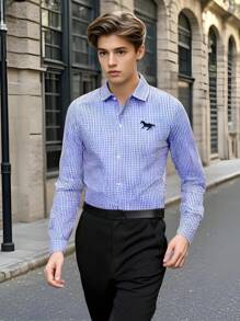SHEIN 2 件套青少年男孩绅士装 - 格子衬衫 + 长裤，修身西装，百搭绅士风格装扮，适合商务、学校、生日派对、婚礼、毕业典礼 - 彩色 - 查看 1