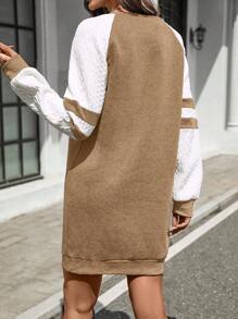 SHEIN LUNE 女士长款休闲运动衫，温暖的灰色长袖套头衫，运动学院风，适合秋冬季 - 駝色 - 查看 2