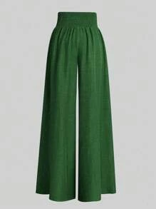 SHEIN Clasi Women's Solid Color Wide Leg Pants - Green - View 2