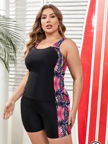 SHEIN VCAY 大码热带印花拼布分体比基尼泳装