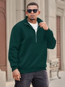 Manfinity Homme Sweat-shirt décontracté pour homme grande taille, col montant, demi-zip, couleur unie, automne/hiver