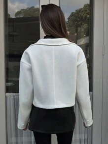 SHEIN Unity 1pc Women Casual Front Button Long Sleeve Pocket Loose Short Jacket - White - View 2