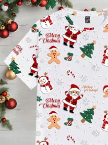Manfinity Homme Manfinity Men's Christmas Slogan & Snowman Print Round Neck Short Sleeve Casual T-Shirt - Red - View 3