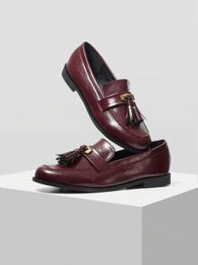 MOTF PREMIUM 女士 ANCOLA 红色乐福鞋，复古英伦风平底鞋 - 酒紅色 - 查看 4