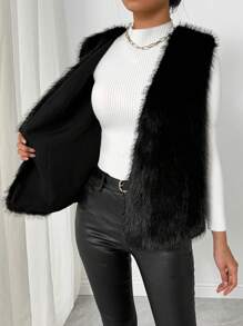 Firerie 女士纯色前翻领宽松蓬松背心，秋冬