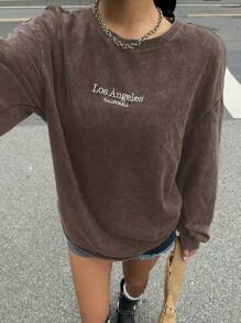 Muchica Vintage Embroidered Crew Neck Long Sleeve Knit Sweatshirt T-Shirt For Women - Brown - View 5