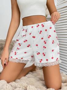 INAWLY 女士简约樱桃印花短裤，休闲日常穿着 - 彩色 - 查看 4