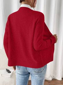 SHEIN Unity Cárdigan con cierre de cremallera de manga raglán de unicolor para mujer, informal para otoño/invierno - Rojo - Ver 2
