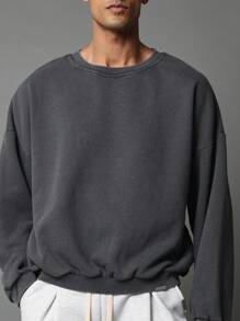 SUMWON Cozy Heavyweight Cotton Blend Oversized Sweatshirt Comfortable Casual Pullover Fall Winter Essential Loungewear Streetwear Athletic Classic - Dark Grey - View 3