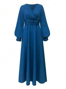 Women's Cross Collar Lantern Sleeve Oversized A-Line Dress