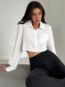 Aloruh Minimalist Commuting Office Turndown Collar Front Open Long Sleeve Contrast Stripe Back Panel Women Blouse