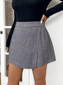 SHEIN Frenchy Plus Size Women's Criss-Cross Wrap Elegant Casual Monochrome Shorts, Suitable For Commuting - Multicolor - View 5