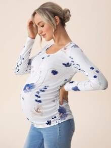 SHEIN Áo thun bà bầu cổ tròn tay dài màu trơn, áo thun, cho mùa thu - Nhiều màu - Xem 5