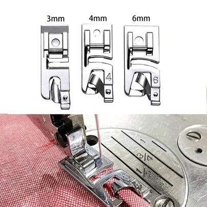 SHEIN 3Pcs/Set Stainless Steel Hemming Foot Set, Sewing Machine Accessories, Including 3Mm, 4Mm, 6Mm Sewing Hemming Foot Set For Household Multifunctional Sewing Machines, Fine Needle, Sewing Tools, Home Essentials Christmas For Holiday Gift Giving,Decorations