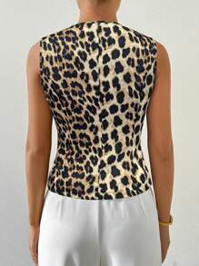 Chiquease Women Front Button Sleeveless Minimalist Casual Leopard Cheetah Print Lightweight Blazer - Multicolor - View 2