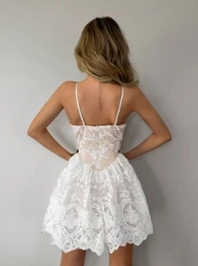 SHEIN ICON Holiday Women Outfits New Years Going Out Solid Color Hollow Backless Sexy Spaghetti Strap Sleeveless Mini White Women Party Formal Dresss