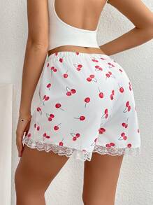 INAWLY 女士简约樱桃印花短裤，休闲日常穿着 - 彩色 - 查看 2