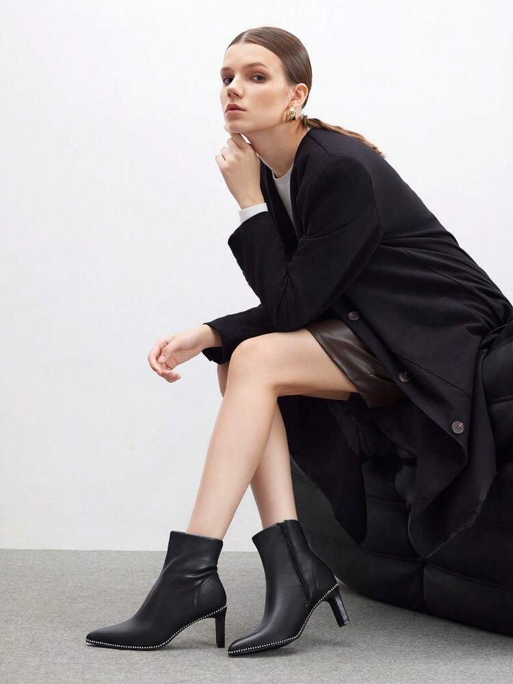 CUCCOO BIZCHIC Solid Color PU Leather Fashion High Heel Knee-High Boots For Christmas And New Year Holiday