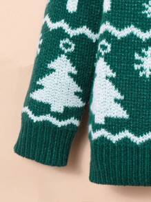 1件男童休闲可爱日常舒适保暖深绿色圣诞树驯鹿图案宽松高领套头衫丑陋圣诞毛衣，可搭配亲子装，适合旅行、圣诞节、圣诞派对、休闲聚会、秋冬季穿着。 - 彩色 - 查看 3