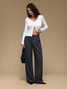 Forever 21 女士纯色褶皱口袋宽松直筒休闲裤 - 灰色 - 查看 1