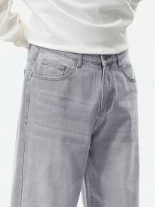 Manfinity EZcore Men's Casual Loose Washed Jeans, Men Grey Baggy Jeans, Men Oversized Jeans, Grey Baggy Jeans, Men Baggy Jeans - Grey - View 6