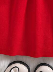 SHEIN Robe-pull bébé fille mignonne avec col claudine à manches longues, style blocs de couleurs rouge et blanc. Convient pour les fêtes de Noël en extérieur, et élégante - Rouge - Voir 6