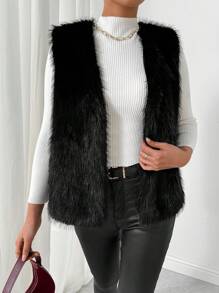 Firerie 女士纯色前翻领宽松蓬松背心，秋冬