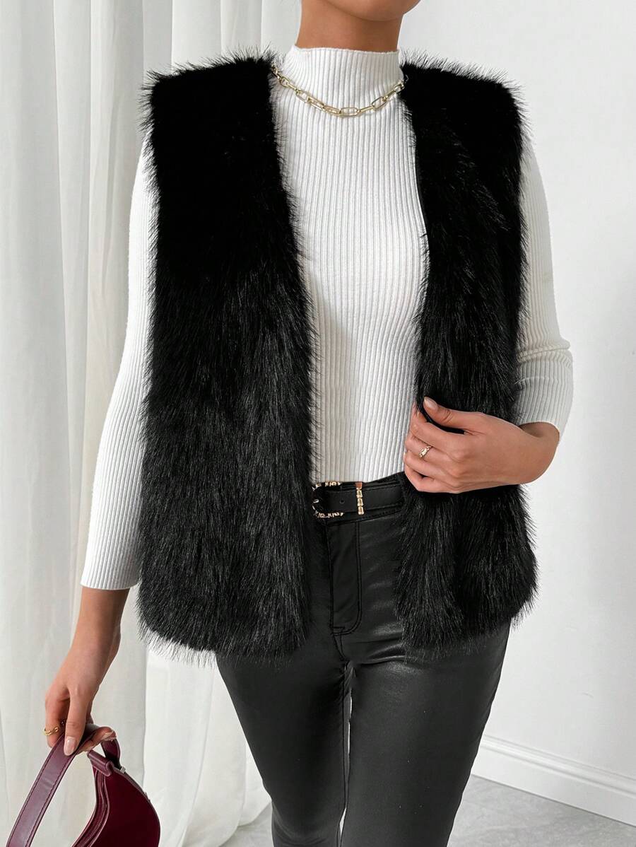 Firerie 女士纯色前翻领宽松蓬松背心，秋冬