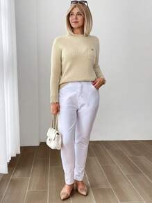 SHEIN LUNE Women's Thermal Lined Turtleneck Base Layer Sweater Women Sweaters Fall Sweaters Fuzzy Sweater - Brown - View 3