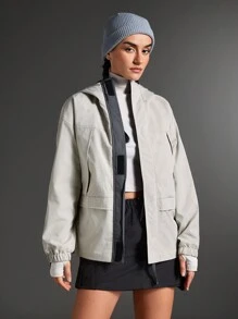 Áo khoác hoodie trơn màu tối giản giản dị - Màu be - Xem 4