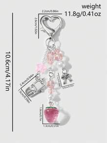 ROMWE Kawaii 1pc Refined & Cute Girl Minimalist Academic Style Silver Chain Faux Pearl & Crystal Round Ball Stars Strawberry Bow Cartoon Phone Pendant Keychain Bag Charm, Suitable For Women, Daily Wear, Holiday Gift Valentines - Pink - View 9