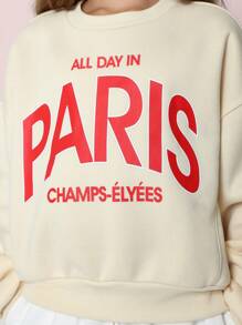 SUMWON All Day In Paris Champs Elysees Sweatshirt Soft Fleece Sportswear Loungewear Casual College Style Fall Winter Street Fashion Classic Pullover
