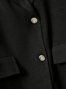 Mulvari Plus Size Vintage Dark Coffee Color Lace Trim Cuff Blazer Jacket - Black - View 7