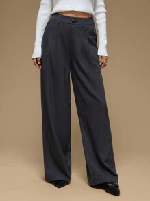 Forever 21 女士纯色褶皱口袋宽松直筒休闲裤 - 灰色 - 查看 4