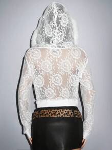 EgrlEra Sudadera corta con cuello de encaje y malla vintage, con pelusa, atuendo navideño de invierno estilo Y2K